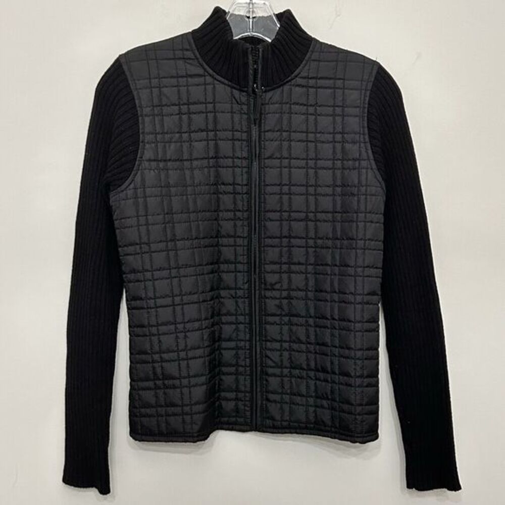 For Cynthia Quilted Sweater jacket Womens PS Petite Black Full‎ zip